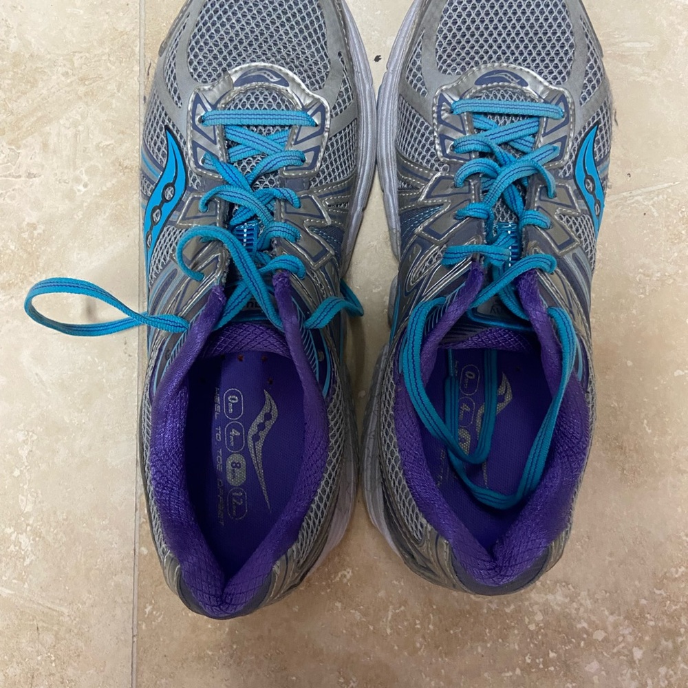 Saucony Gray and Blue Athletic Shoes with Mesh Upper
